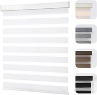 Persianas de Zebra Personalizadas de Lujo, Doble Capa, Filtrado de Luz, Inalámbricas, con Resorte, de Poliéster Liso, para Ventanas Francesas, Día/Noche