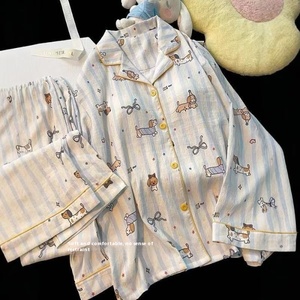 Ropa de dormir de algodón para <span class=keywords><strong>mujer</strong></span> para primavera otoño pijamas de manga larga cárdigan con solapa pantalones estampado 'Clouds' para el hogar TikTok Little Red - Product Image 6