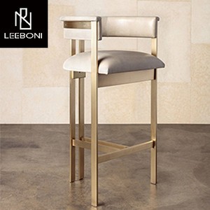 Silla de <span class=keywords><strong>Bar</strong></span> Moderna con Marco de Metal Dorado y Tapicería de Cuero/Tela, Silla Alta de Lujo para Barra de Cocina, Taburete para Barra de <span class=keywords><strong>Bar</strong></span> - Product Image 4