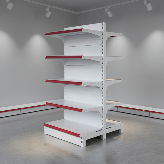 GU JIU Metallic Double-Sided Heavy Duty Supermarket Rack & Display Shelves for Grocery Stores & Retail