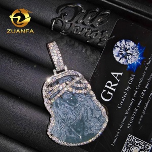 Pendentif Jésus en Jade Chinois au Design Unique, Pendentifs Moissanite, Bijoux Iced Out, Pendentif Jésus Style Rappeur, Pendentif Moissanite Personnalisé - Product Image 1