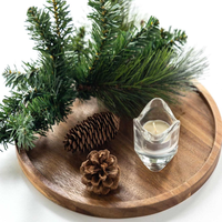 Assiette à salade en bois d'acacia poli, durable et écologique, design contemporain, motif personnalisé, usage domestique, camping, barbecue, marque HJG