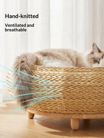 Lit pour chat en osier moderne, très grande taille, coussin chauffant d'hiver, semi-fermé, respirant, résistant aux griffures, écologique, en forme de cercle - Vente chaude