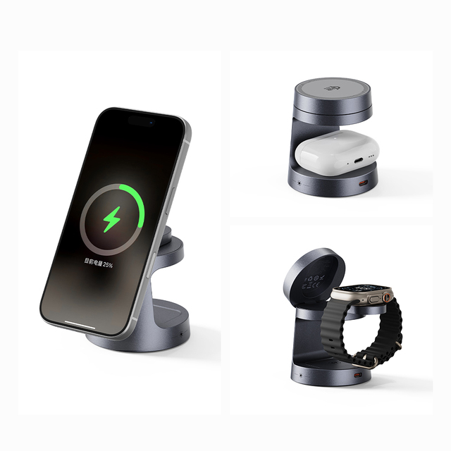 ROCK W56 3-in-1 25W for Wireless Charging Station with Type-C Port and PC Fireproof Material