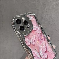 Coque de téléphone antichoc pour iPhone 17, motif papillon rose mignon avec bracelet et fleurs, vente en gros usine
