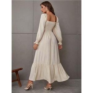 MANNI Y2K <span class=keywords><strong>abito</strong></span> <span class=keywords><strong>bianco</strong></span> <span class=keywords><strong>estivo</strong></span> in poliestere da donna Casual con orlo <span class=keywords><strong>lungo</strong></span> a camicia con collo quadrato e maniche lunghe a vita alta - Product Image 5