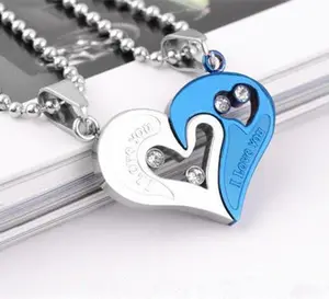Diamond Heart-Shaped Titanium Steel Love Couple Stitching Necklace Diamond Crystal Couple Pendant Clavicle Chain