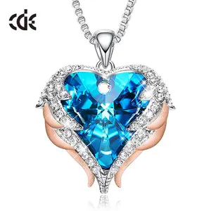 Cde colar de pingente de cristal feminino, colar personalizado de cristal da moda de anjo com pedra de coração