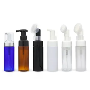 Transparent 100 150 200 ML PET Skin Care Foam Pump Plastic Bottle With Silicone Brush Face Wash White Foaming Bottles