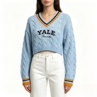 Pull-over décontracté à manches longues en tricot jacquard personnalisé Kiki, rayures jaunes de haute qualité, col rond, OEM & ODM, vente en gros pour l'automne