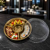 Plateaux ronds jetables personnalisés pour sushis, contenants en plastique pour restauration rapide avec couvercle transparent et logo imprimé, vente en gros directe usine