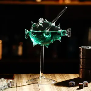 2022新款时尚独特3D 200毫升河豚形状河豚鱼形状3D动物果汁鸡尾酒玻璃杯酒吧派对酒吧