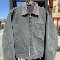 Manteau Blouson Veste Jean en Denim Style Camionneur Detroit de Travail Délavé par le Soleil Effet Vintage d'Hiver pour Hommes