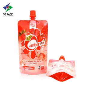 Paquet de DQ 220ml pour boisson aux fruits de fraise, pochette de doypack de chine avec bec verseur, sacs d'emballage de jus