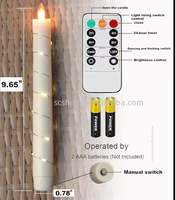 Lot de 3 bougies coniques sans flamme avec guirlande lumineuse intégrée, effet flamme analogique, écologiques, télécommandées, pour la décoration de la maison et de mariages
