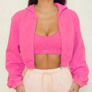 Sudadera con capucha y estampado en blanco Y2k con cremallera corta lisa y bordado de rizo francés con logotipo personalizado, <span class=keywords><strong>conjunto</strong></span> de dos piezas para <span class=keywords><strong>mujer</strong></span> - Product Image 1