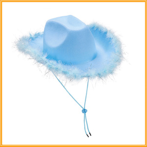 Sombrero <span class=keywords><strong>de</strong></span> Vaquero Blanco para <span class=keywords><strong>Despedida</strong></span> <span class=keywords><strong>de</strong></span> <span class=keywords><strong>Soltera</strong></span> con Adorno <span class=keywords><strong>de</strong></span> Plumas Rosas Sólidas PARTYMENT - Product Image 5