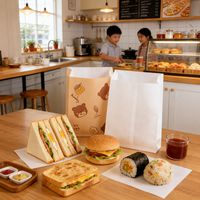Sac en papier offset multi-usages, thermoscellable, anti-fuite et anti-graisse, idéal pour les snacks de marché nocturne et les plats à emporter