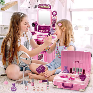 Table de <span class=keywords><strong>maquillage</strong></span> 2 en 1 Toy Girls pour les tout-petits Pretend Play Beauty Set for Girls Makeup Travel Suitcase Fashion Accessories Set Toys - Product Image 1