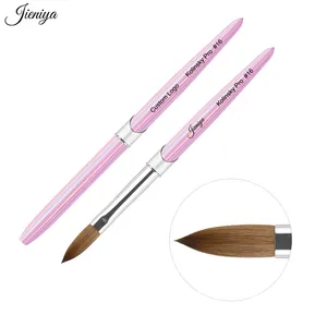 Международные Размеры #4-#24, розовая металлическая ручка, плоские акриловые кисти для ногтей, чистые колинские кисти для ногтей