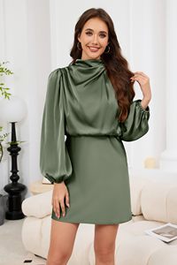 Abito da Sera Lungo <span class=keywords><strong>in</strong></span> <span class=keywords><strong>Raso</strong></span> per Donna, <span class=keywords><strong>Vestito</strong></span> Casual Maxi con Collo Alto, Elegante Abito da Cerimonia per Invitati al Matrimonio - Product Image 2