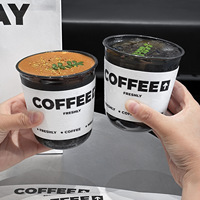 Gobelet jetable en plastique PET à paroi simple Shirong 90 mm avec couvercle en forme de U pour emballage à emporter, café, boissons froides, noir, revêtement UV