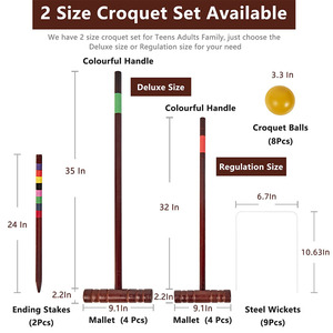 Maillets en bois de caoutchouc de taille réglementaire de 32 pouces Kit de croquette pour 8 joueurs avec ensemble de <span class=keywords><strong>croquet</strong></span> de luxe de 35 pouces pour adultes - Product Image 4