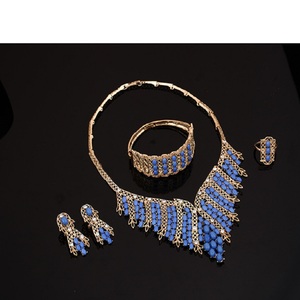 Ensembles de bijoux africains de mode pour femmes en résine bleu pendentif déclaration de luxe saoudien plaqué or 18 carats Dubai mariage ensemble de bijoux de mariée - Product Image 2