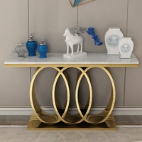 Table console de meubles de salon en marbre d'acier inoxydable doré d'entrée d'hôtel moderne haut de gamme de luxe CT002