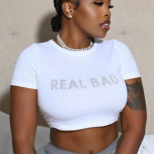 2022ins kaus lengan pendek wanita, baju Pullover baru musim panas seksi leher bulat huruf - Product Image 1