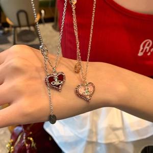 Collar con Colgante de Corazón de Saturno en Forma de Corazón, Brillante, Color Rosa, Cadena para Clavícula, Collar de Amor para Mujeres y Niñas - Product Image 3