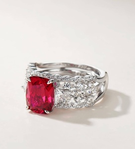 925 <b>Silver</b> Cultivated Ruby <b>Stacked</b> <b>Ring</b> Shining Fashionable Engagement Proposal Daily Surprise Gift for Girls L - Product Image 2