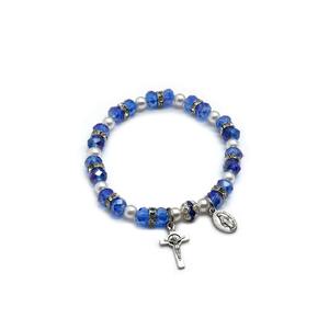 KDC1313 Vente en gros de perles de cristal <span class=keywords><strong>Crochet</strong></span> Rosaires élastiques extensibles <span class=keywords><strong>Bracelet</strong></span> religieux avec croix - Product Image 2