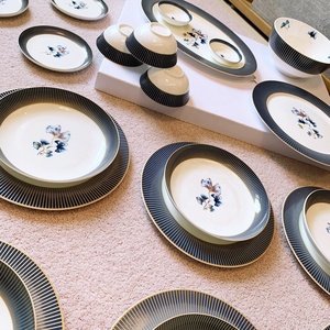 New Design European Blue Gingko Pattern Luxury Bone China Dinner <b>Set</b> - Product Image 3