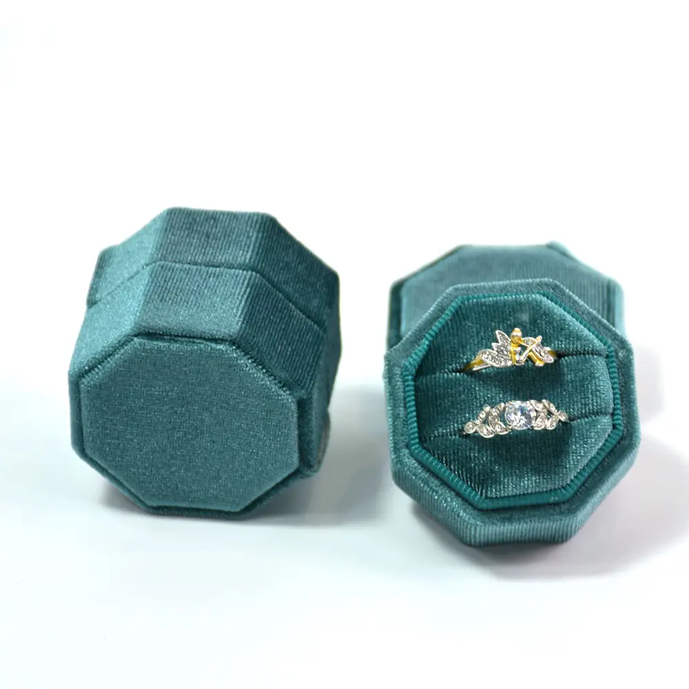 De lujo de anillo personalizado caja, cajas anillo de bodas, joyería de lujo ronda hexagonal Octágono de terciopelo vintage caja de anillo