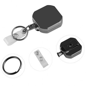Heavy Duty Retractable Reel Square Metal <b>Id</b> Badge <b>Holder</b> With Belt Clip Camping Key Ring for Name Card Keychain - Product Image 4