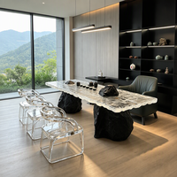 Table à thé rectangulaire en résine transparente à motif givré, style luxe léger, avec base à double sommet, pour bureaux de direction et salons de villas