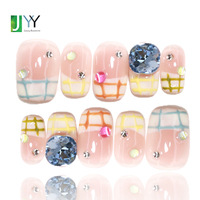 Ensemble d'ongles en gel 3D personnalisés à étiquette privée, peints à la main, avec diamants et strass, faux ongles de luxe en acrylique