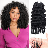 FH Cheveux Humains Bouclés Birmans Miracle Knots pour Crochet, 16 18 20 pouces, 50g, Tresses au Crochet Effet Plume avec Aiguille à Crochet Gratuite