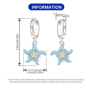 Boucles d'oreilles en forme d'étoile de mer en cuivre blanc plaqué argent avec pierres de zircon pour femmes, bijoux mignons à la mode - Product Image 3