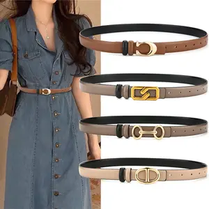 Lightly cooked temperament gold buckle double-sided cowhide leather women's belt