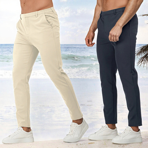 <span class=keywords><strong>Pantalon</strong></span> Chino Ajusté pour <span class=keywords><strong>Homme</strong></span>, Décontracté et Habillé, Taille Mi-Haute, Bouton Plat, Coupe Droite, <span class=keywords><strong>Tissu</strong></span> Peigné Léger, Coloré et Respirant - Product Image 2