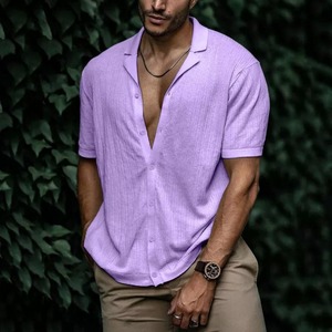 T-<span class=keywords><strong>shirt</strong></span> tricoté à manches courtes pour <span class=keywords><strong>homme</strong></span>, nouveau style été Europe-Amérique, antibactérien, confortable, décontracté, coupe ajustée, couleur unie - Product Image 2
