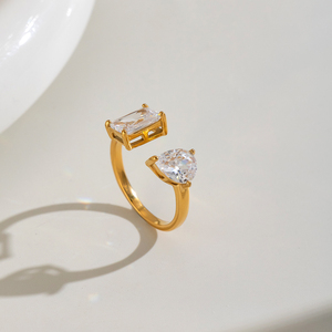 Bague ouverte X&L de luxe délicate en ZIRCON, plaquée or 18 carats, en acier inoxydable, inaltérable, bijoux minimalistes tendance, vente en gros - Product Image 3