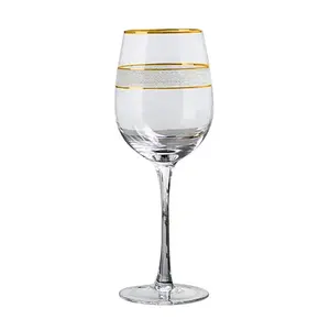 SUNYO New Design Red Wine Glass Cup Water Drinking Gold Rim Glass Cup Gold Goblets Gold Wine Glasses