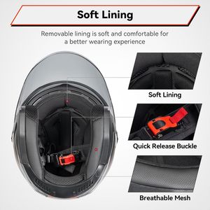 オープンフェイス3/4オートバイヘルメット、DOT承認済み、デュアルバイザー、ABS素材、ストリートレーシングスタイル、大人男女向け、グローブ付き - Product Image 6