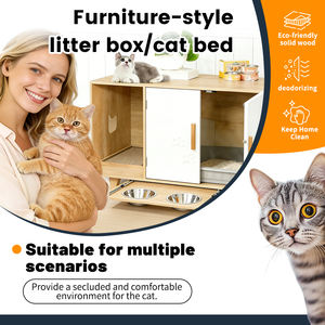 Mobilier pour <span class=keywords><strong>chat</strong></span> en bois écologique OEM avec bac à litière dissimulé et station d'alimentation, pour intérieur - Product Image 6