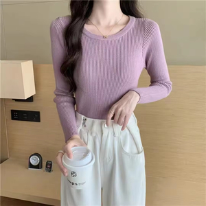 Suéteres de Mujer para Otoño y Primavera 2026, Camisetas de Manga Larga, Blusas de Oficina para Mujer, Color Sólido, Ajustadas, Casuales - Product Image 5