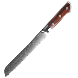 Cuchillo de pan de Damasco de 10 pulgadas, cuchillo de cocina dentado con mango de palisandro, cuchillo de pan de acero japonés VG10 Damasco para pastel y bagel - Product Image 5
