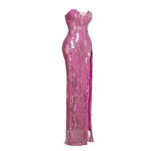 Vestido de Noche Dinámico con Textura Abstracta de Rayas de Luz y Corte Estructural Audaz - Product Image 3